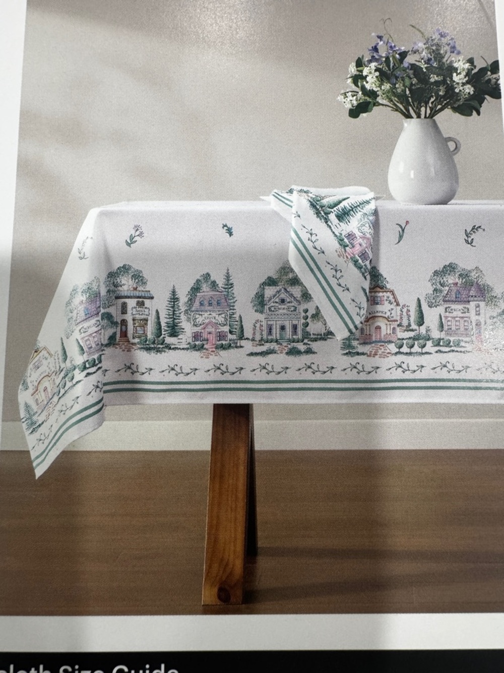 Lenox Green & White Cottage Border Tablecloth with Pastel Accents